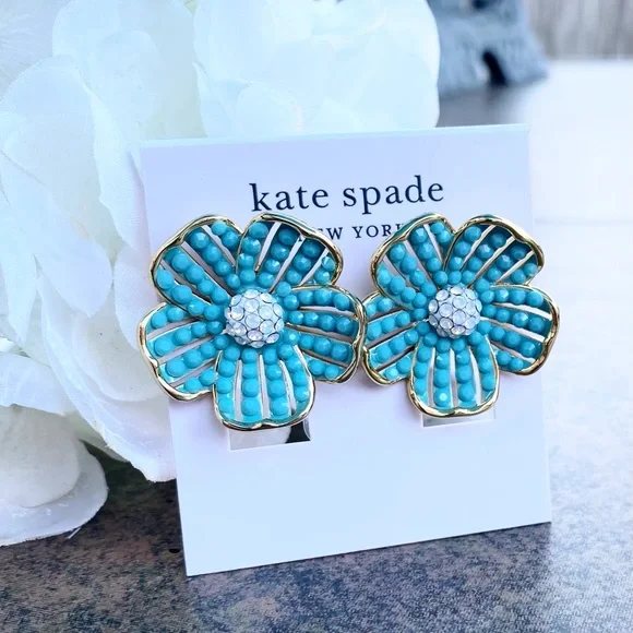 NWT KATE SPADE ♠️ GLISTENING PETALS FLOWER STATEMENT EARRINGS - Picture 5 of 10